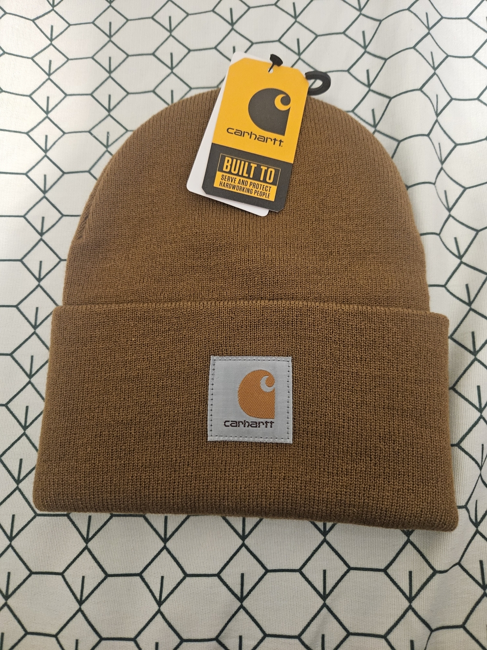 Carhartt Tan Knit Cuffed Beanie with Logo Patch